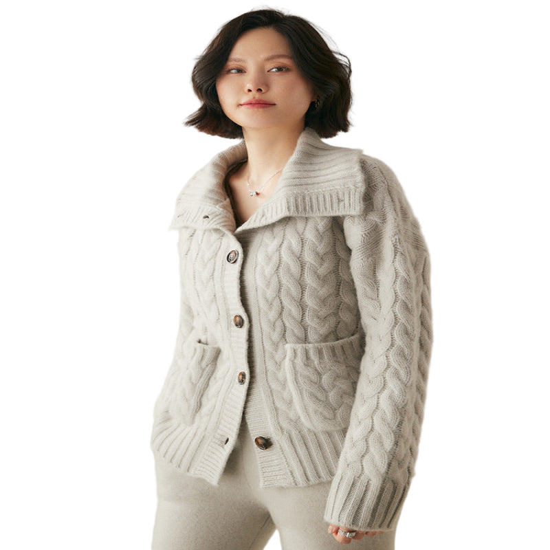 French Style Turtleneck Cashmere Cardigan Sweater For Women