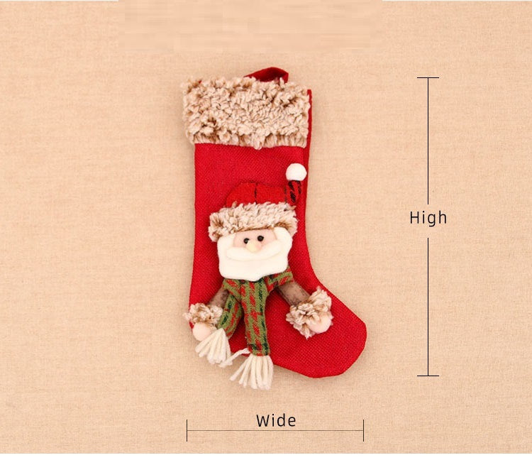 Three-Dimensional Linen Plush Christmas Socks Hanging Decorations