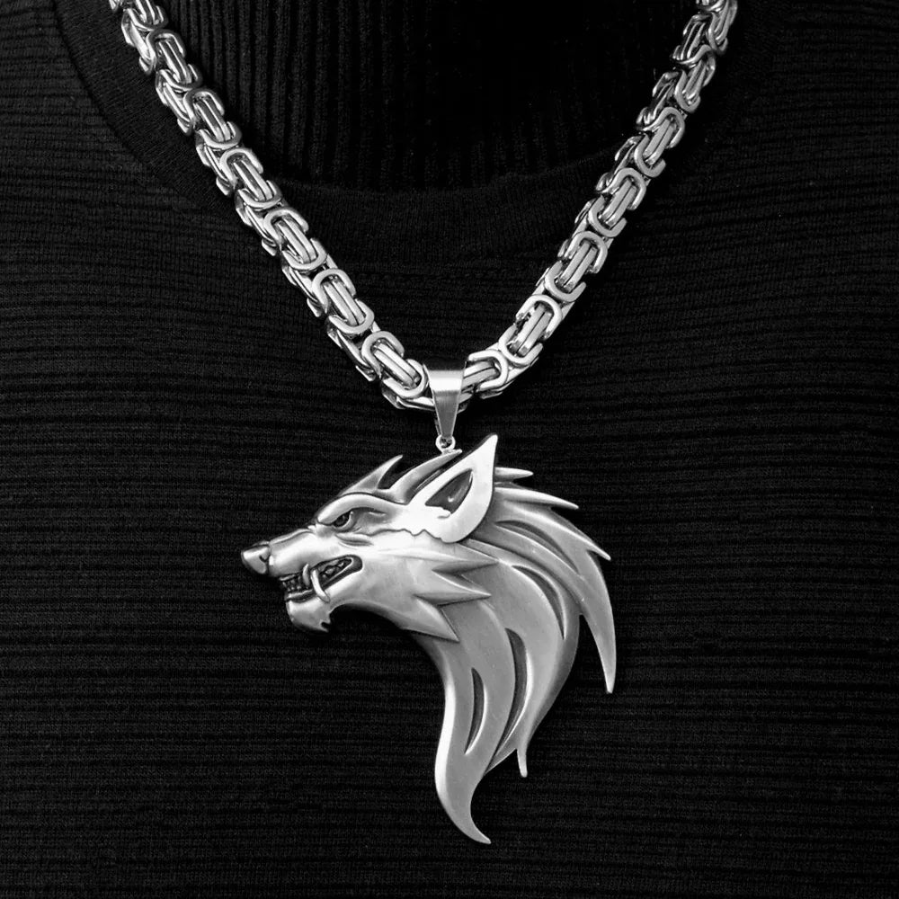 Men's Necklace With Wolf head Pendant