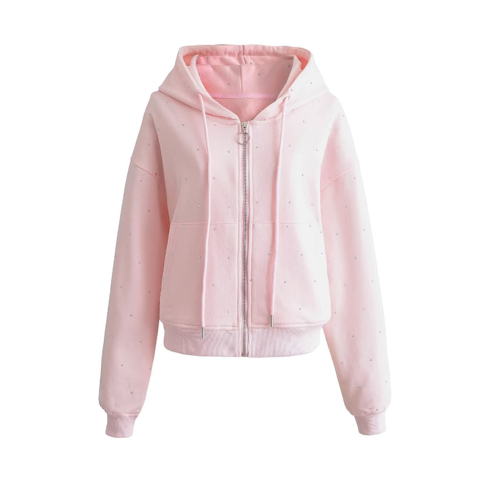 Women's Starry Rhinestone Hoodie With Drawstrings