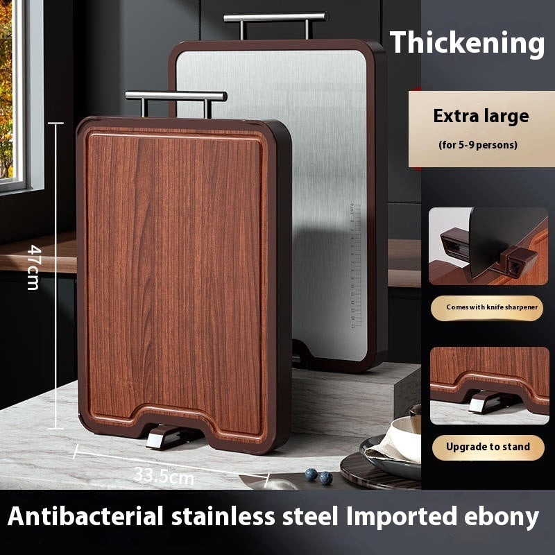 Double-Sided Stainless Steel And Ebony Wood Antibacterial Mildewproof Cutting Board