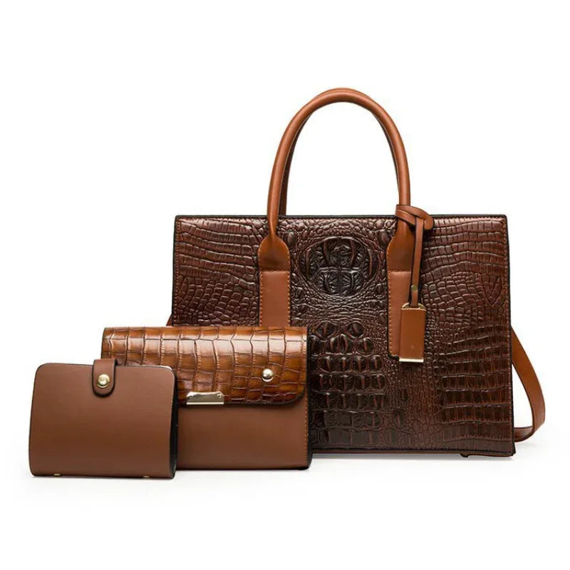 Women's Handbag PU Leather Shoulder Bag Three-Piece Set.