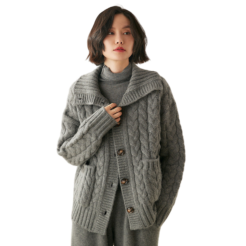 French Style Turtleneck Cashmere Cardigan Sweater For Women