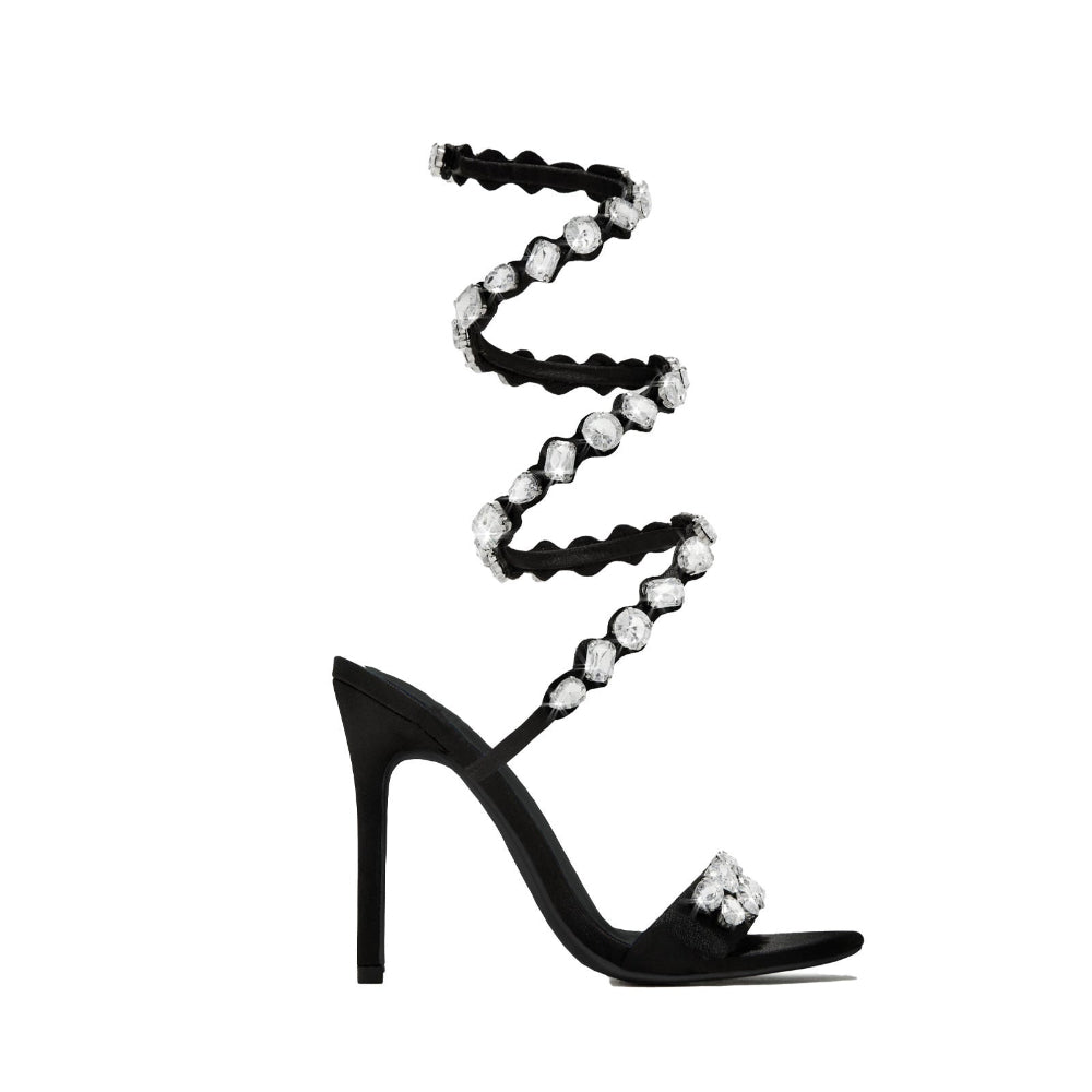 11cm Stiletto Heel Small Round Toe Satin Surface Rhinestone High-Heeled Sandals Summer Rivet