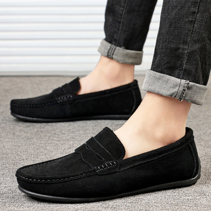 Men's Solid Color Loafers Suede British Flat Casual Shoes