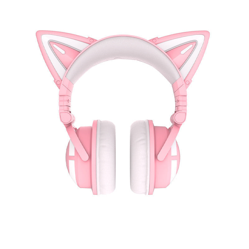 Cute Girl Game Gaming Wireless Headset With Cat Ears & Glowing LED Lights