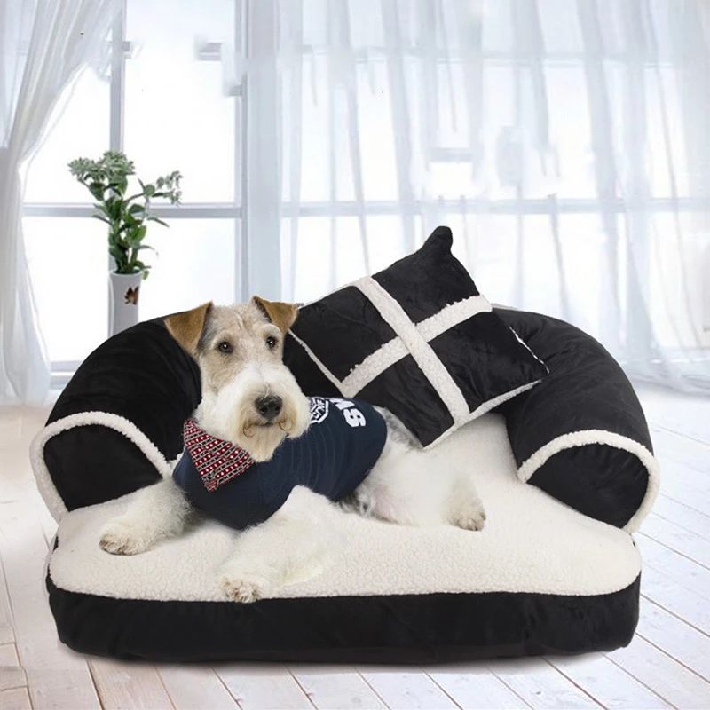 Soft Cat Dog Pet Bed Warm Comfortable Sofa With Pillow.