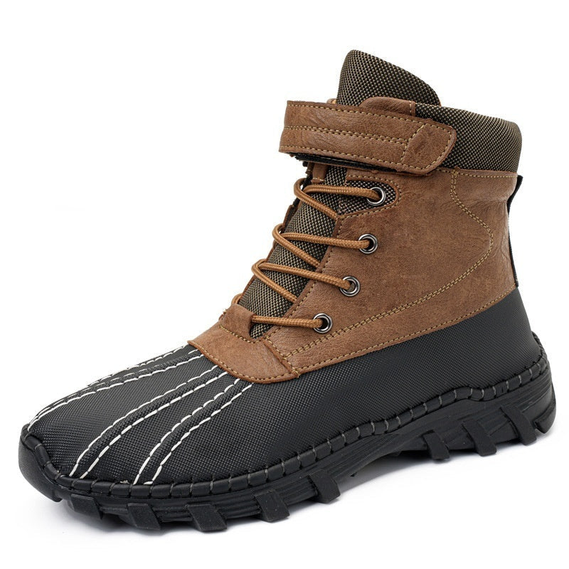 Winter Fleece Lace-up Shoes Waterproof Anti-Slip Sole Outdoor Warm Snow Boots For Men