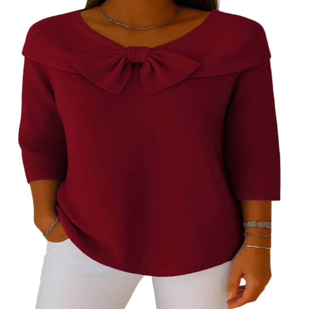 Knitted Bow Solid Color Sweater Autumn And Winter