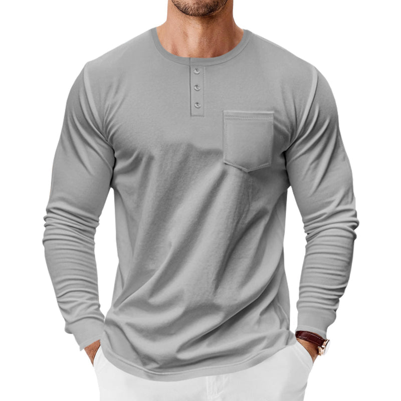 Men's Spring And Autumn Henley Long Sleeve Shirt