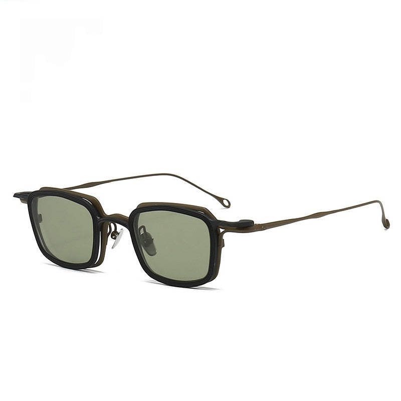 Niche Square Clip Pure Titanium Artistic Retro Myopia Sunglasses