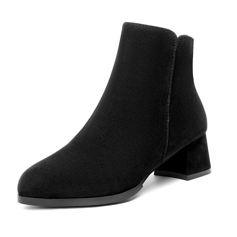 Pointed-Toe Suede Side Zipper Women's Boots