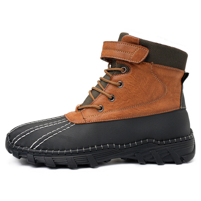 Winter Fleece Lace-up Shoes Waterproof Anti-Slip Sole Outdoor Warm Snow Boots For Men