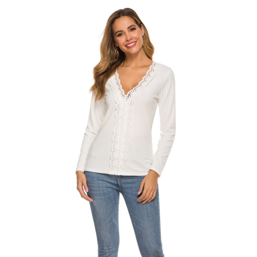 Lace Long Sleeve Sweater Bottoming Shirt Women's Slim Stretch Top