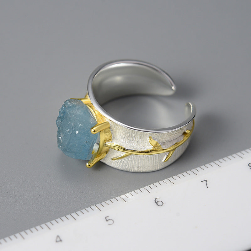 S925 Women's Long Leaf Gemstone Ring