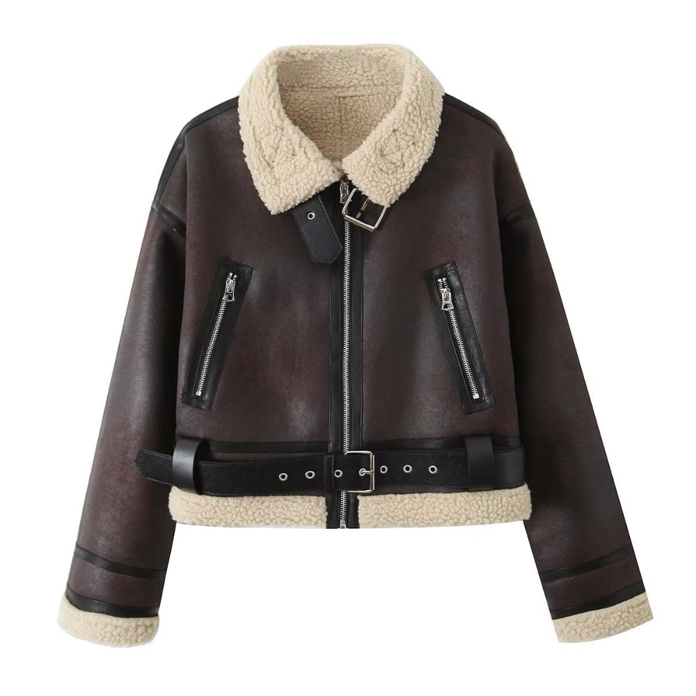 Fur Integrated Lapel Thickening Warm Double-Sided Casual Women's Jackets