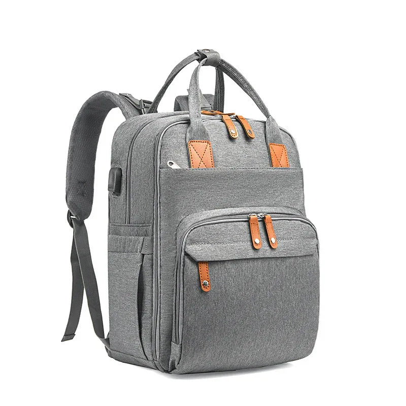 Maternity Unisex Diaper Bag With USB Charging Port Insulation Pockets Large Capacity And Portable Foldable Crib