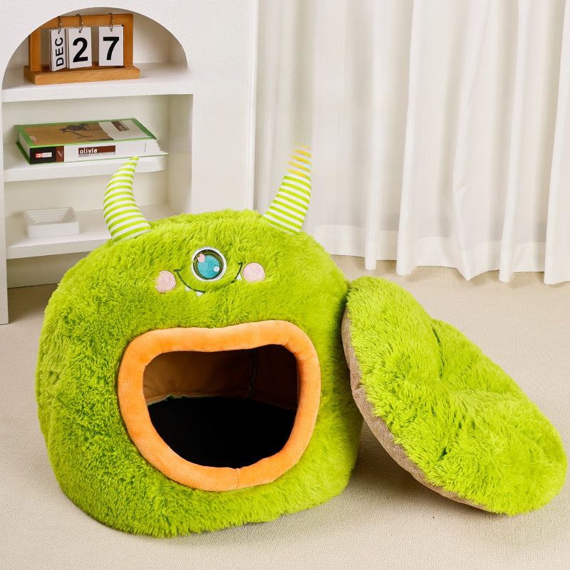Fully Enclosed Safe And Cozy Cartoon Monster Pet Bed House For Dogs And Cats.