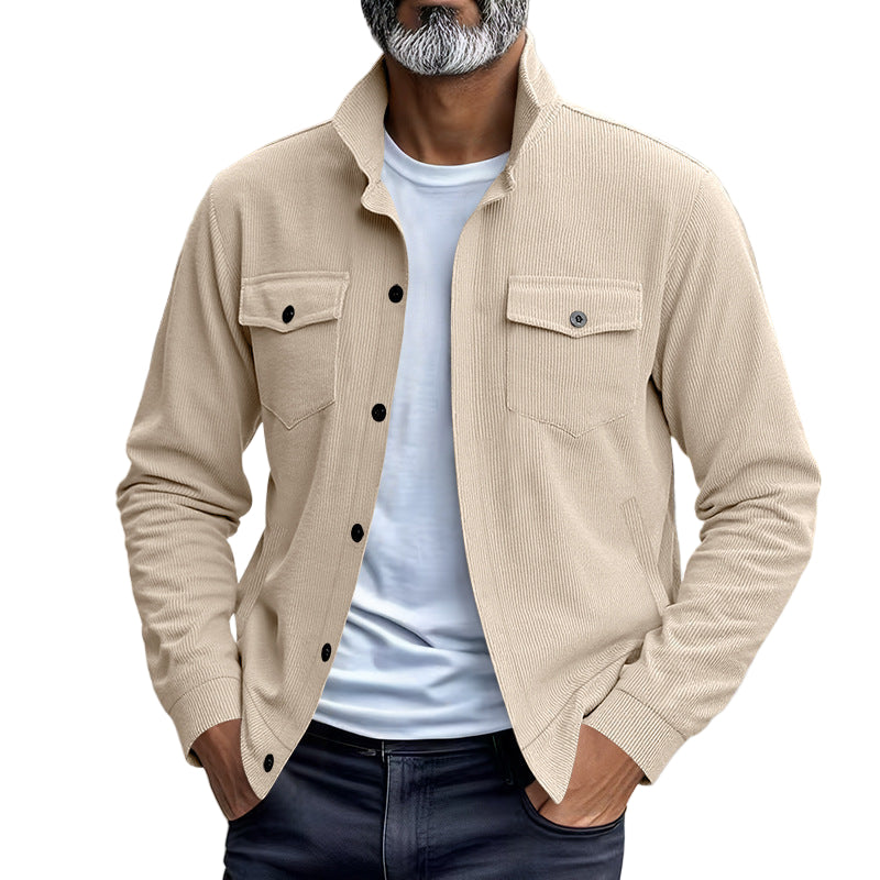 Simple Versatile Multi-Pocket Long Sleeve Stand-Up Collar Jacket Men's Clothing