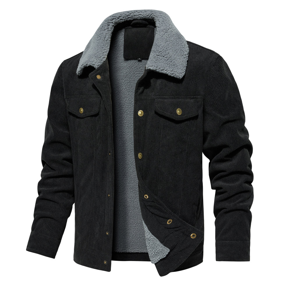 Men's Corduroy Jacket Winter Sherpa Lined Warm Thick Cargo Coat With 5 Pockets