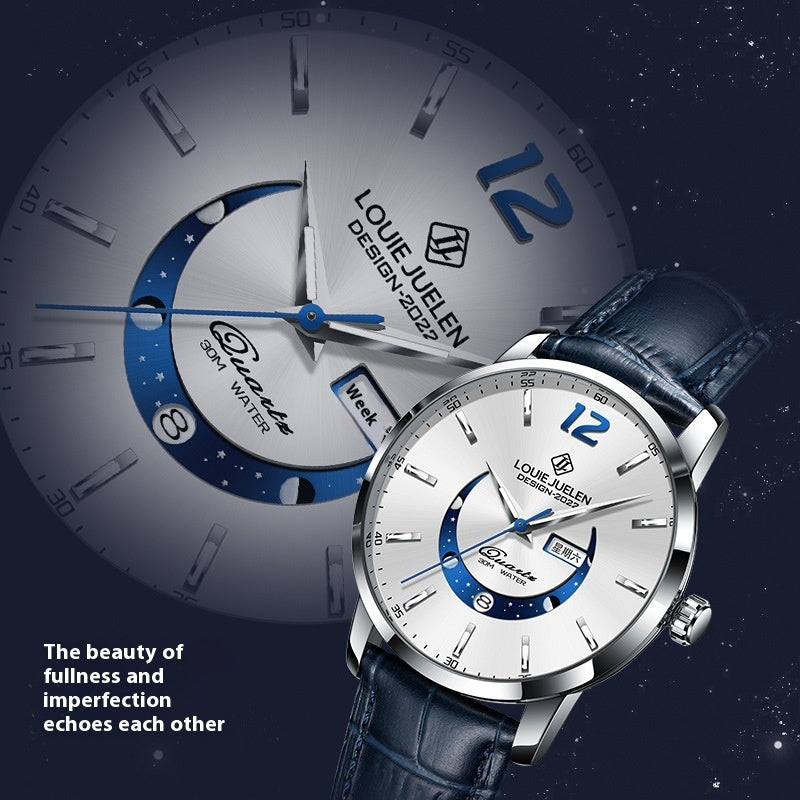 Luminous Waterproof Wrist Watch Men's Fashion Genuine Leather Strap Quartz Watch