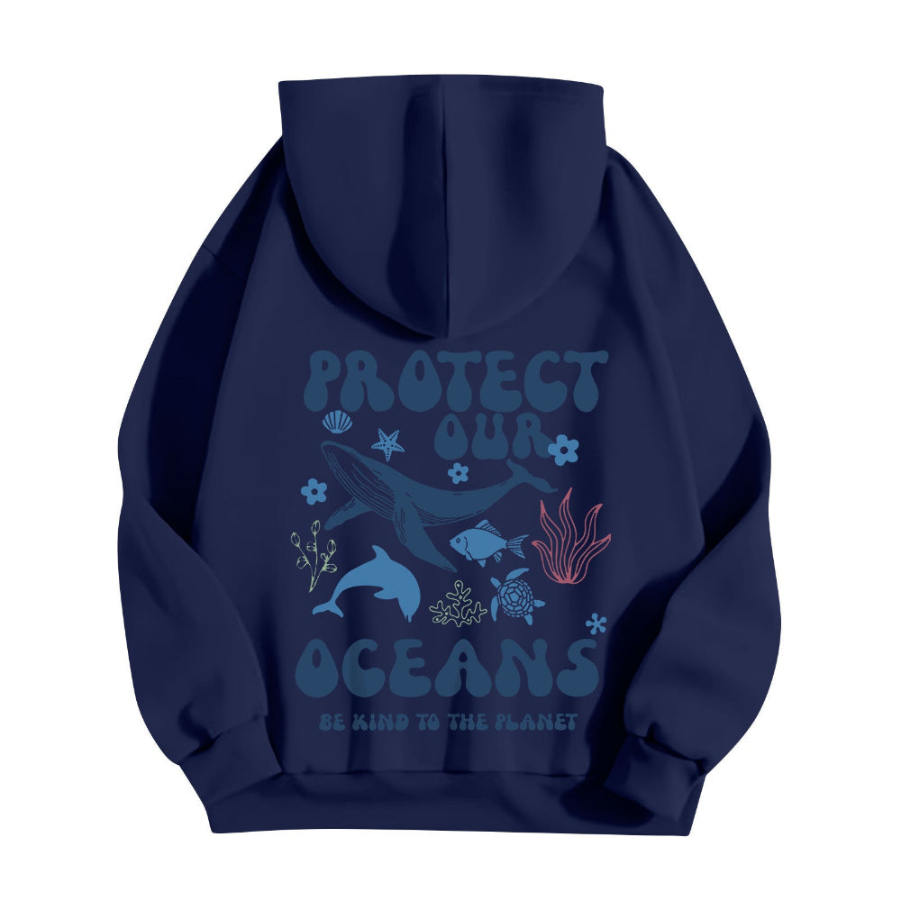 Women's Stylish And Lightweight Long Sleeve Save Our Oceans Pullover Hoodies