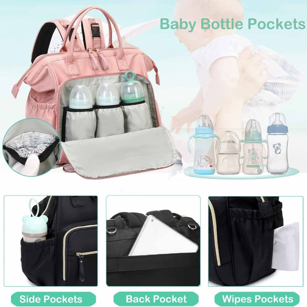 Waterproof Anti-Theft Pocket Baby Diaper Bag Mummy Parent Bag With Insulated Bottle Pockets