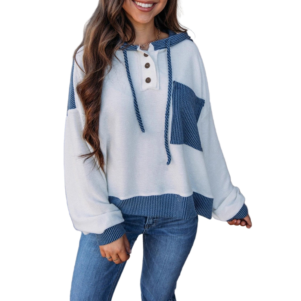 Women's Hoodie Contrast Color Twist Strip Hooded Sweater