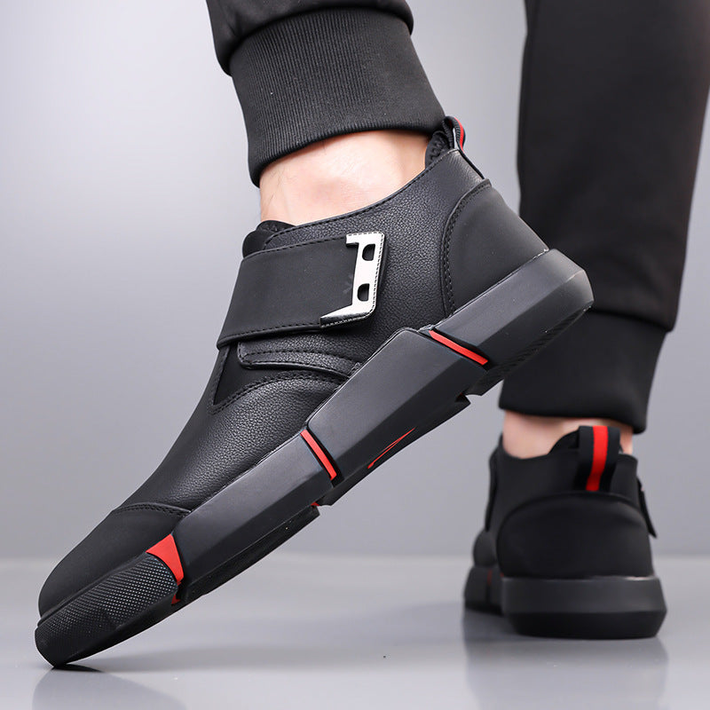 Men's Casual Comfortable Leather Slip-On Low-Top Velcro Non-Slip Flat Heel Shock Absorption Shoes