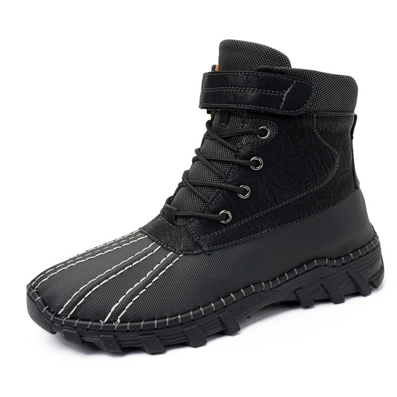 Winter Fleece Lace-up Shoes Waterproof Anti-Slip Sole Outdoor Warm Snow Boots For Men