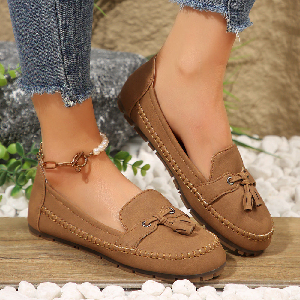 Women's Round Head Loafers Fashion Non-Slip Soft Comfortable Flat Shoes