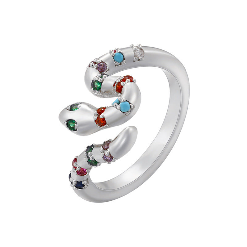 Micro Inlay Colorful Crystals Snake Rings