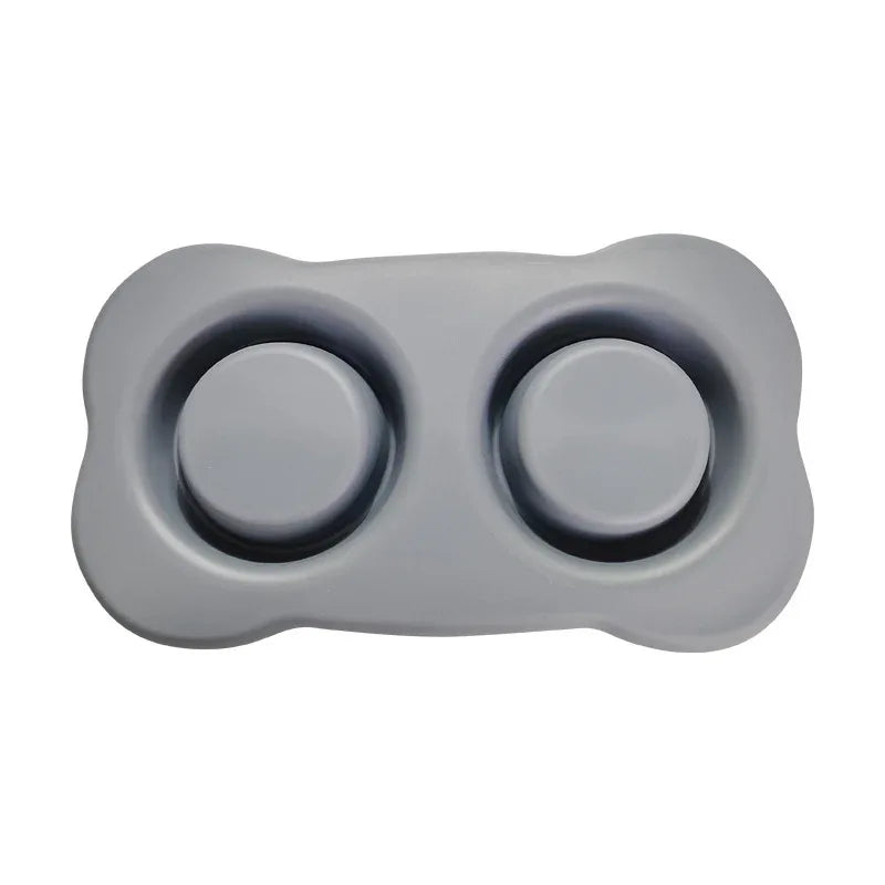 Large Silicone Pet Bowl Double Stainless Steel Dog Bowl