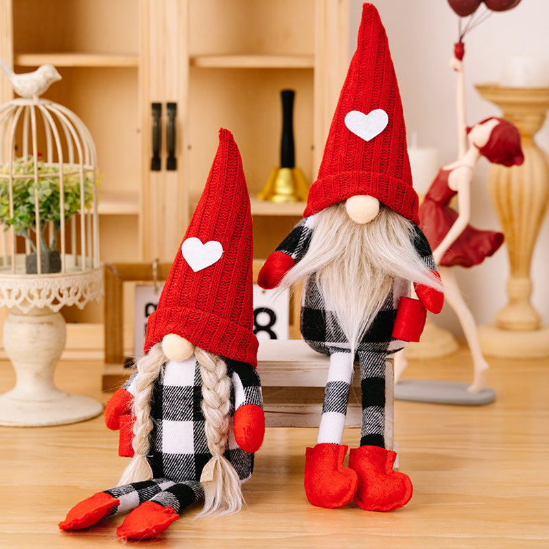 Sitting Red Knitted Hat Faceless Christmas Doll Toy Decoration