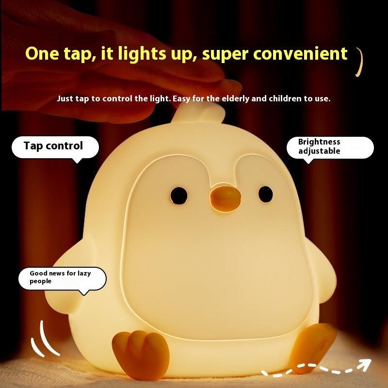 Baby Penguin Small Night Bedroom Bedside Silicone Pat Table Lamp