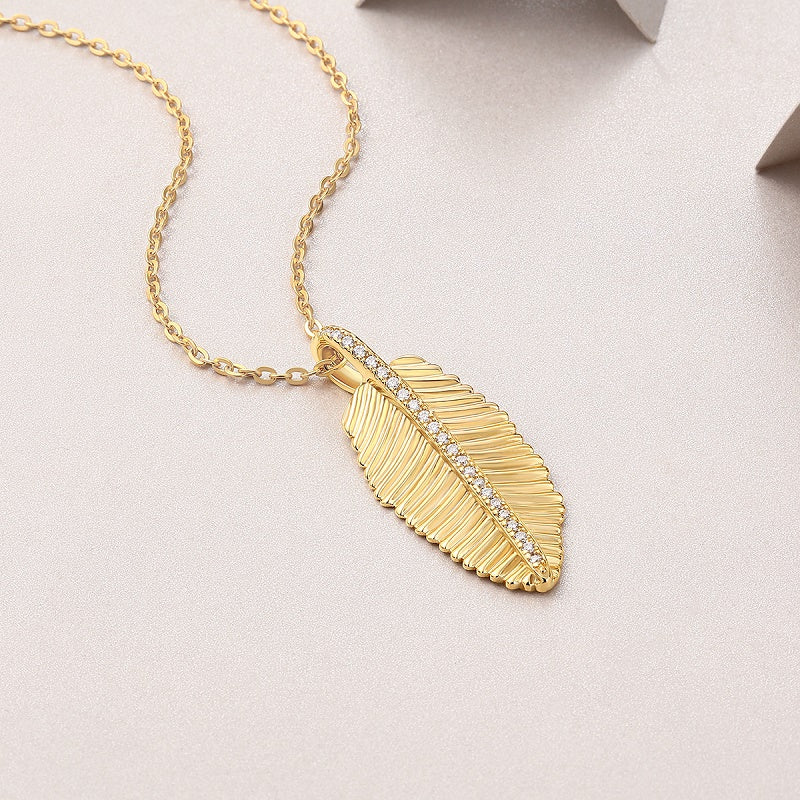 Top-Quality Moissanite Fallen Leaf Starlight Pendant SS925 Silver And Gold-Plated Necklace