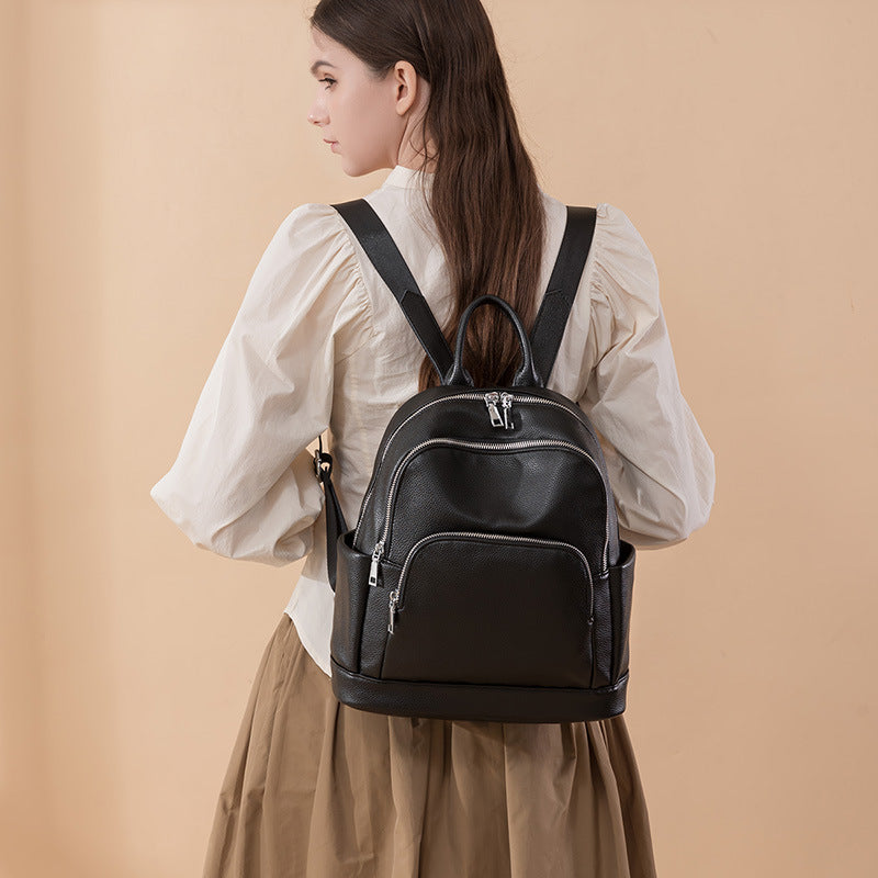 Fashionable Solid Color Large Capacity Trendy Women's Backpack Soft Leather Bag