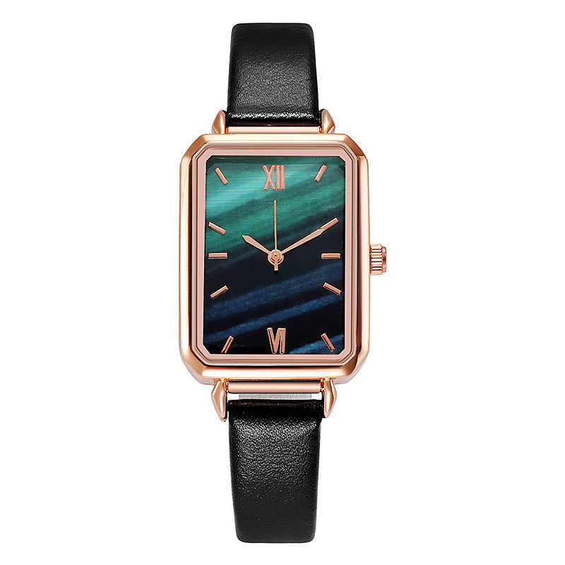 Retro Rectangular Women's Watch With Leather Strap