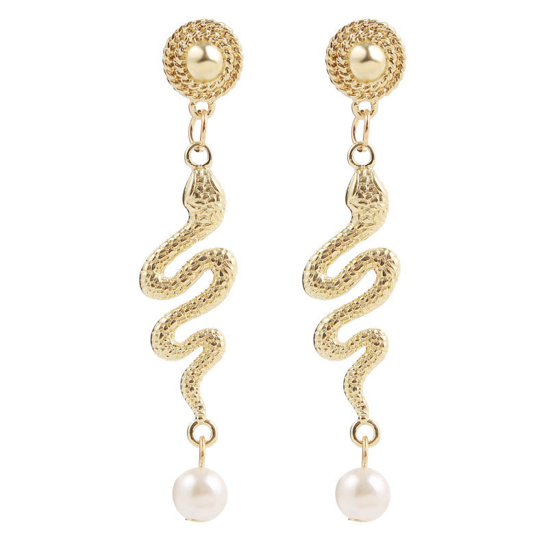Ins Trend Creative Animal Snake Pearls Earrings Jewelry