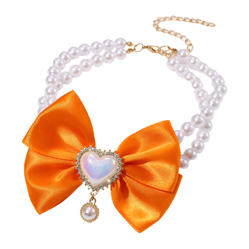 Cute Heart Shape Princess Style Pet Dog Cat Pearl Necklace.