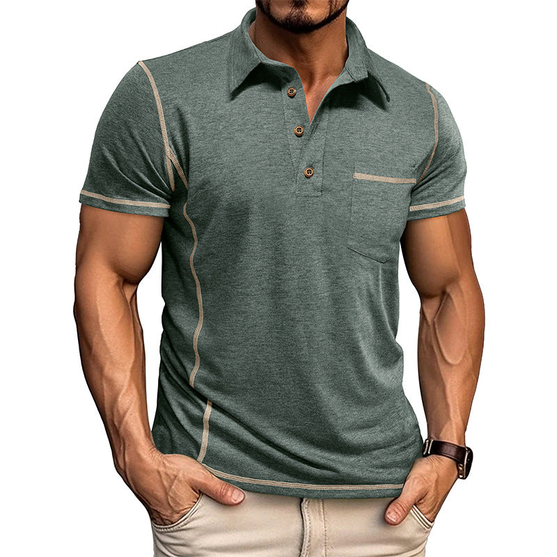 Short-Sleeved Lapel T-Shirt With Chest Pocket