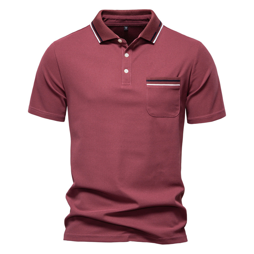 Short-Sleeved Polo Shirt Striped Lapel Business Casual Top Men