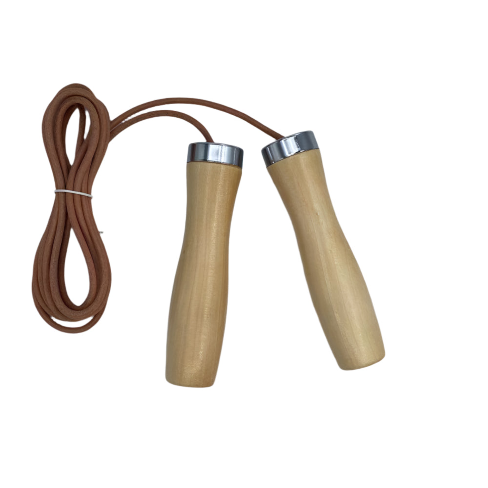 Real Cowhide Leather Rope With Solid Wood Handles Fitness Training Jump Rope.