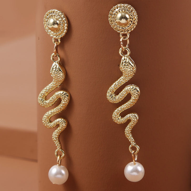 Ins Trend Creative Animal Snake Pearls Earrings Jewelry