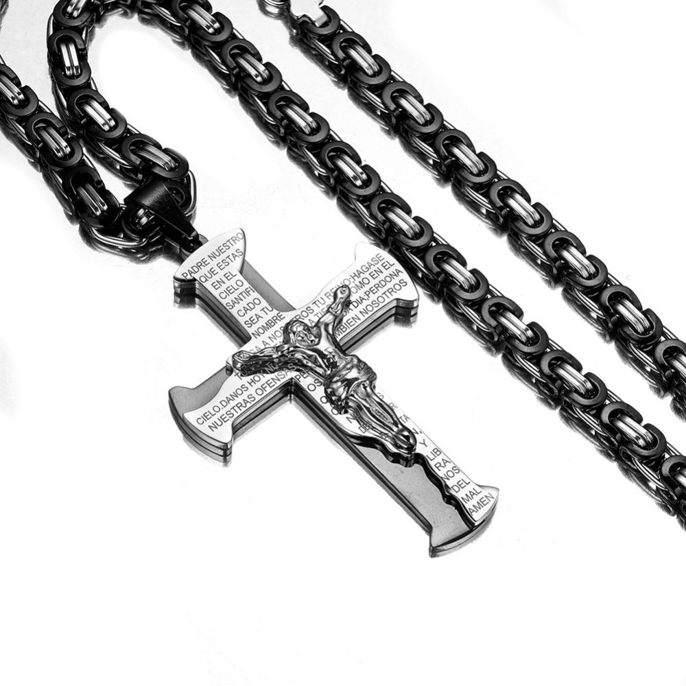 Christian Jesus Cross Pendant Men's Titanium Steel Necklace