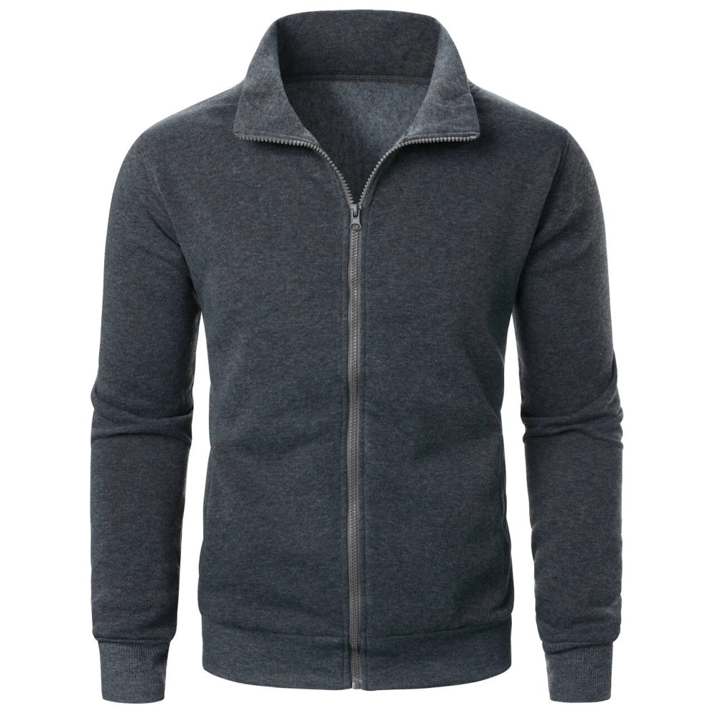 Stand Collar Cardigan Zipper Fleece Thickened Sweater Threaded Cuff Casual Sweatshirt