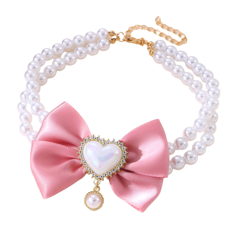 Cute Heart Shape Princess Style Pet Dog Cat Pearl Necklace.