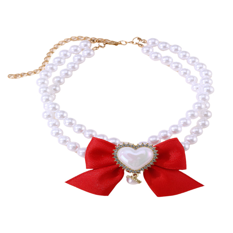 Cute Heart Shape Princess Style Pet Dog Cat Pearl Necklace.
