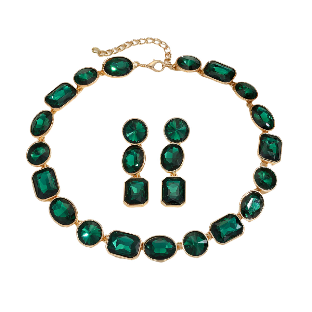 Luxurious Style Antique Style Gorgeous Shiny Crystal Colored Gems Necklace & Earrigns For Women