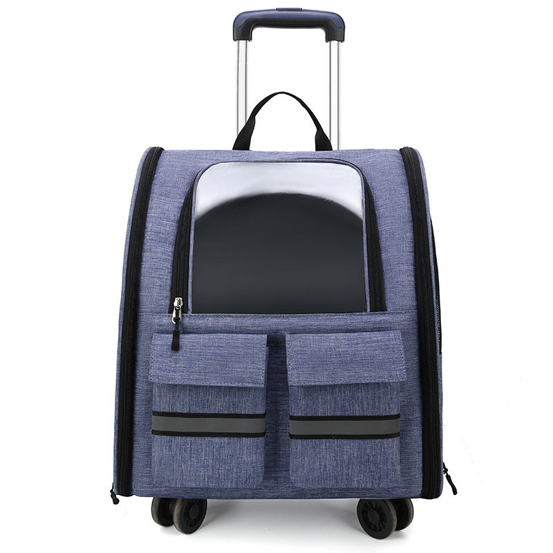 Double Shoulder Pull Rod Breathable Foldable Pet Cat Dog Bag Backpack